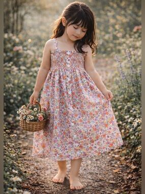 Flower Garden Smocked Babydoll Floaty Dress 5T